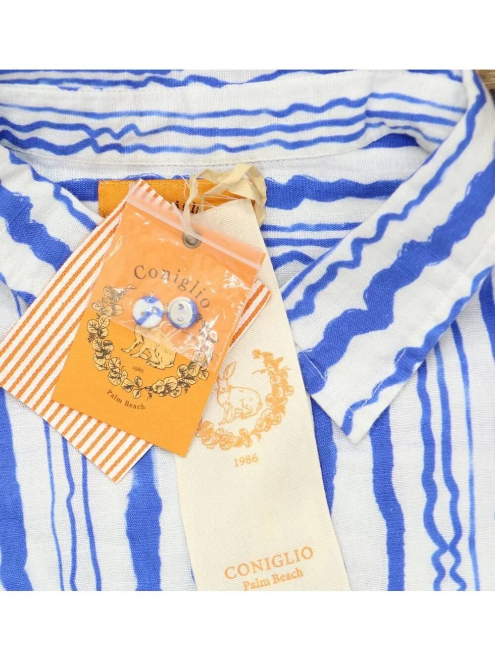 NWT Coniglio Palm Beach Linen Blend Short Sleeve Shirt Wiggle Blue